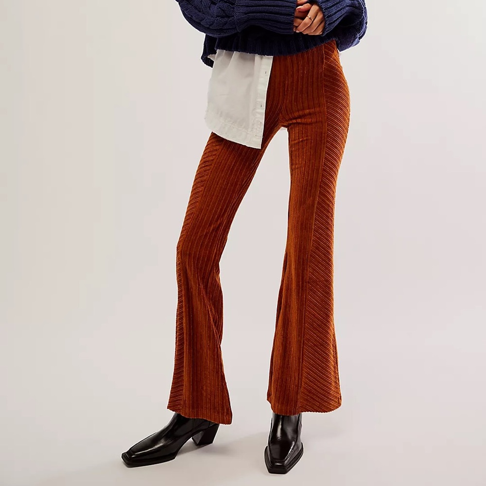 Free People Slim Pull-On Velvet Flare Pants